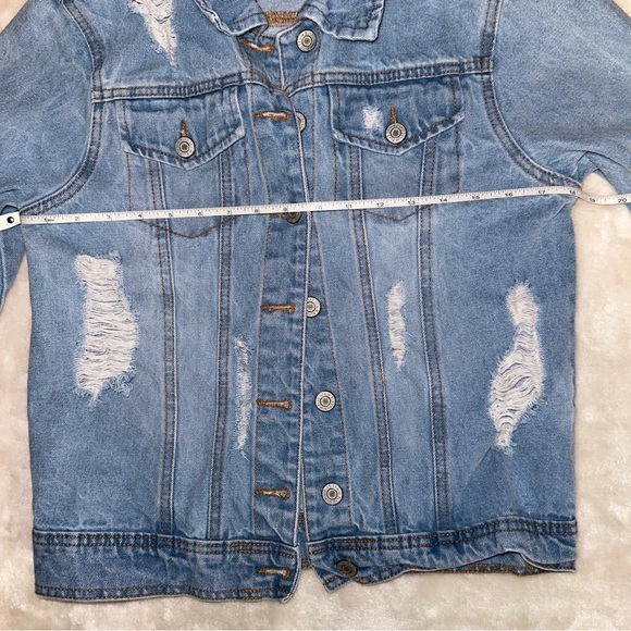 Denim Blvd Los Angeles Distressed “H” Graphic Jean Jacket Size Small - Picture 8 of 9